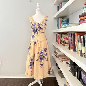 J Peterman Company 1950’s Yellow Floral Soul Dress sz 8